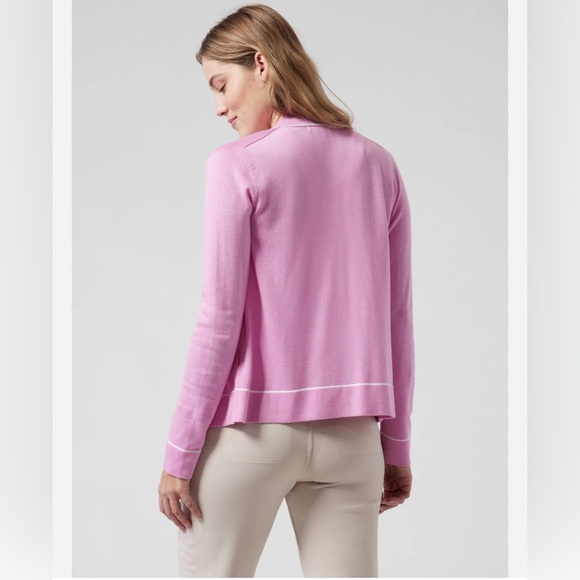Athleta Pink White Lightweight Button Front Wool Blend Cardigan - Picture 2 of 7